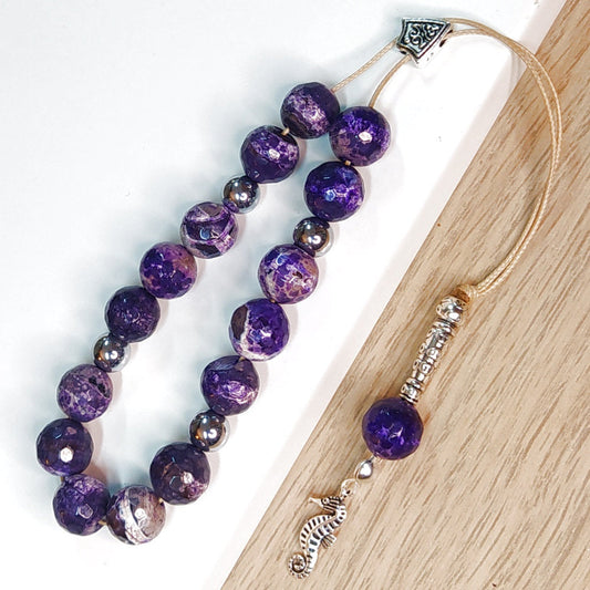 Κομπολόι ημιπολύτιμων λίθων φυσικού Αχάτη και Αιματίτη / Κωδικός Προϊόντος: Α112