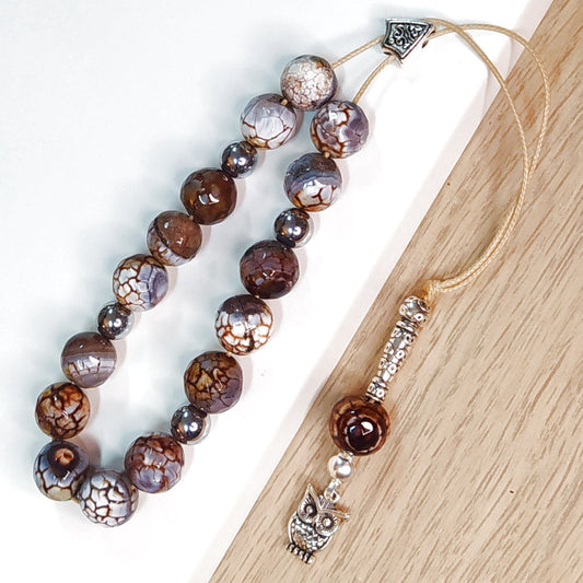 Κομπολόι ημιπολύτιμων λίθων φυσικού Αχάτη Dragon Veins και Αιματίτη / Κωδικός Προϊόντος: Α121