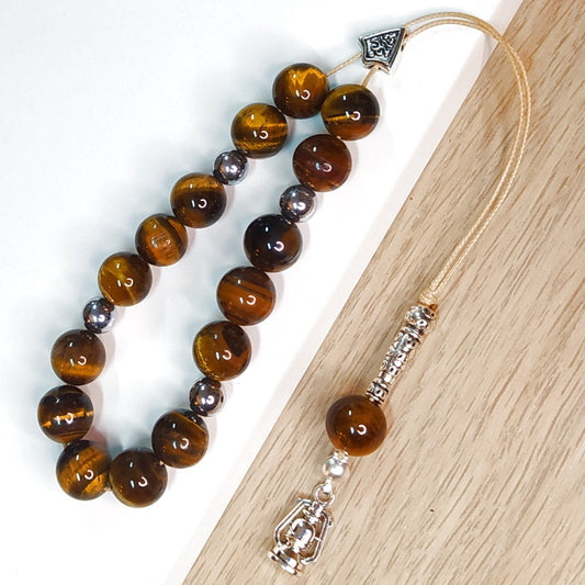 Κομπολόι ημιπολύτιμων λίθων φυσικού Μάτι Τίγρης και Αιματίτη / Κωδικός Προϊόντος: Α123