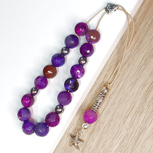 Κομπολόι ημιπολύτιμων λίθων φυσικού Αχάτη και Αιματίτη / Κωδικός Προϊόντος: Α126