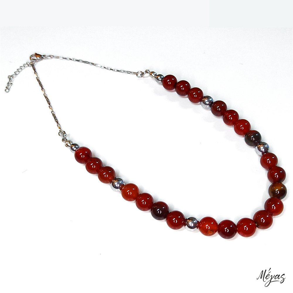 Κολιέ ημιπολύτιμων λίθων φυσικού Πύρινου Αχάτη και Αιματίτη / Κωδικός Προϊόντος: Ζ125