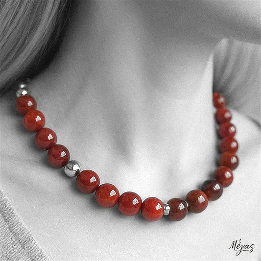 Κολιέ ημιπολύτιμων λίθων φυσικού Πύρινου Αχάτη και Αιματίτη / Κωδικός Προϊόντος: Ζ125