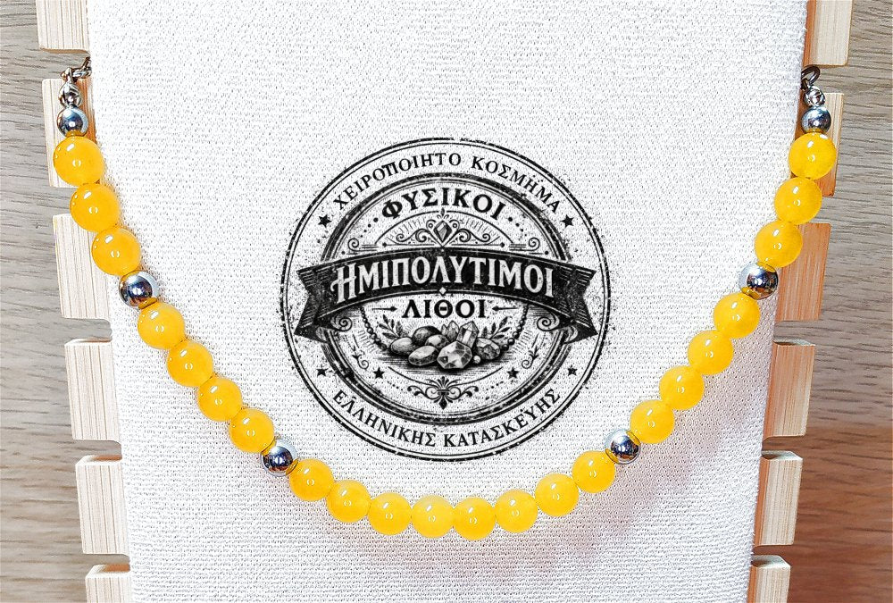 Κολιέ ημιπολύτιμων λίθων φυσικού Αχάτη Ηλιόδωρο και Αιματίτη / Κωδικός Προϊόντος: Ζ133