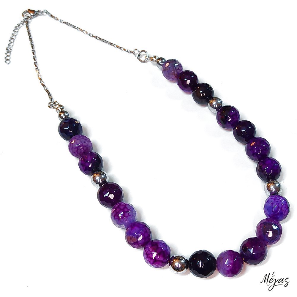 Κολιέ ημιπολύτιμων λίθων φυσικού Αμέθυστου και Αιματίτη / Κωδικός Προϊόντος: Ζ134