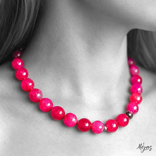 Κολιέ ημιπολύτιμων λίθων φυσικού Αχάτη και Αιματίτη / Κωδικός Προϊόντος: Ζ143