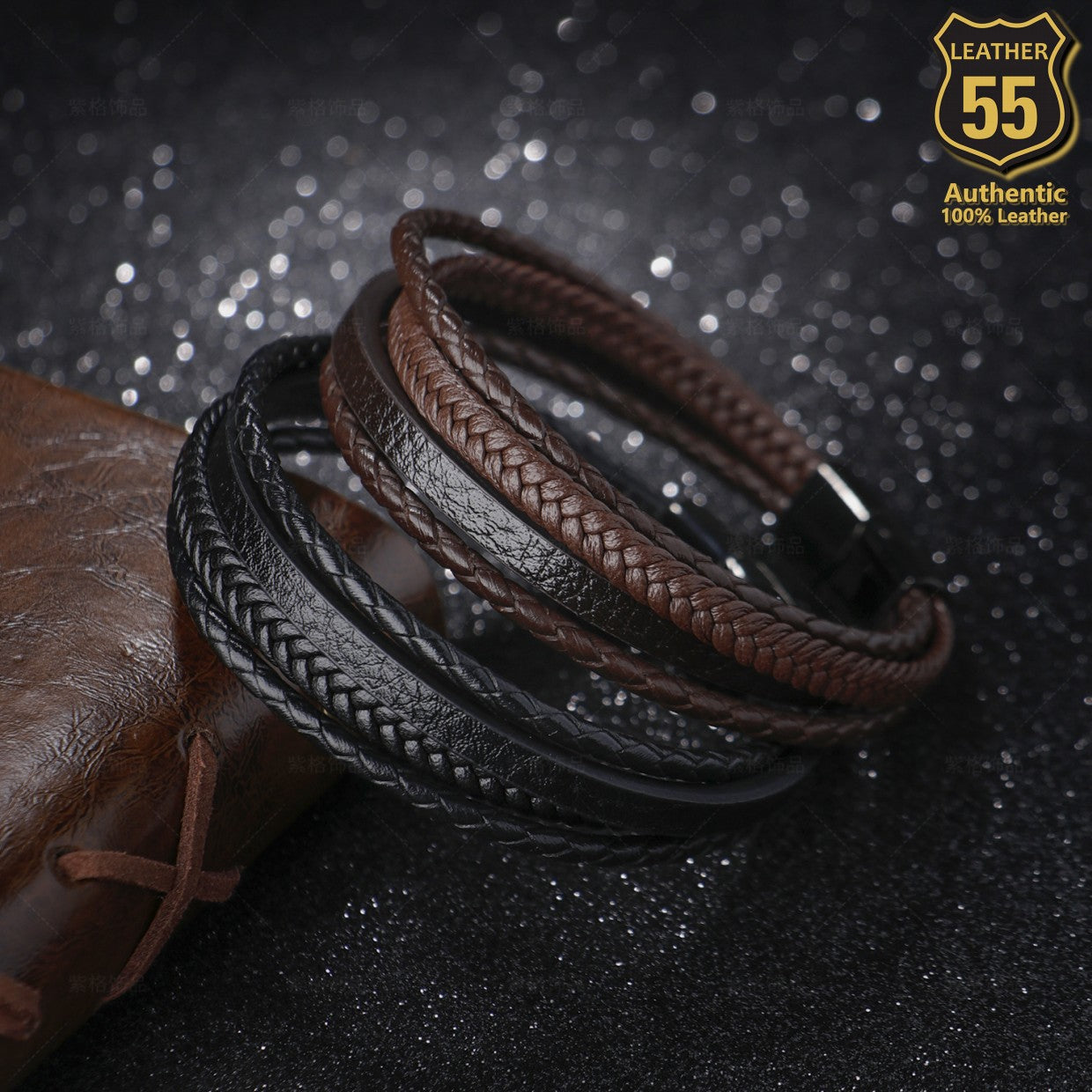 Leather 55 Ανδρικό Xειροποίητο Δερμάτινο βραχιόλι με ανοξείδωτο ατσάλι / Κωδικός Προϊόντος: C147