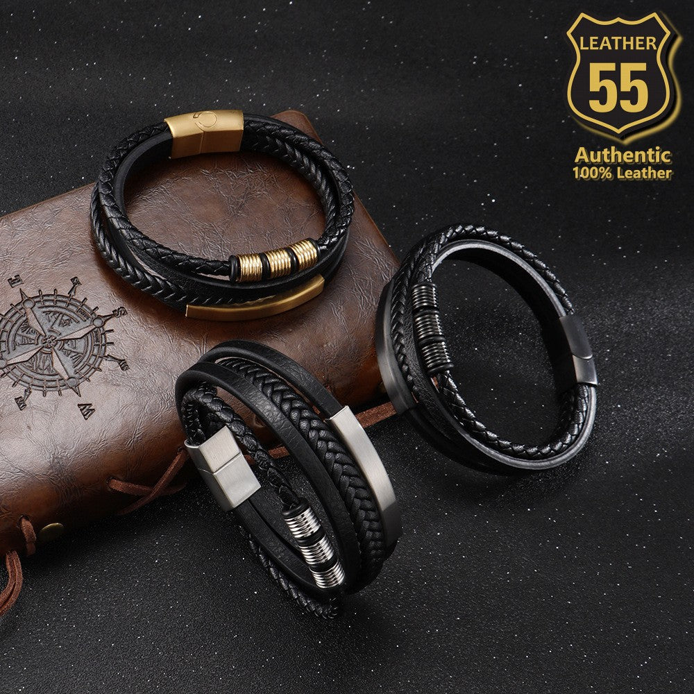 Leather 55 Ανδρικό Xειροποίητο Δερμάτινο βραχιόλι με ανοξείδωτο ατσάλι / Κωδικός Προϊόντος: C154