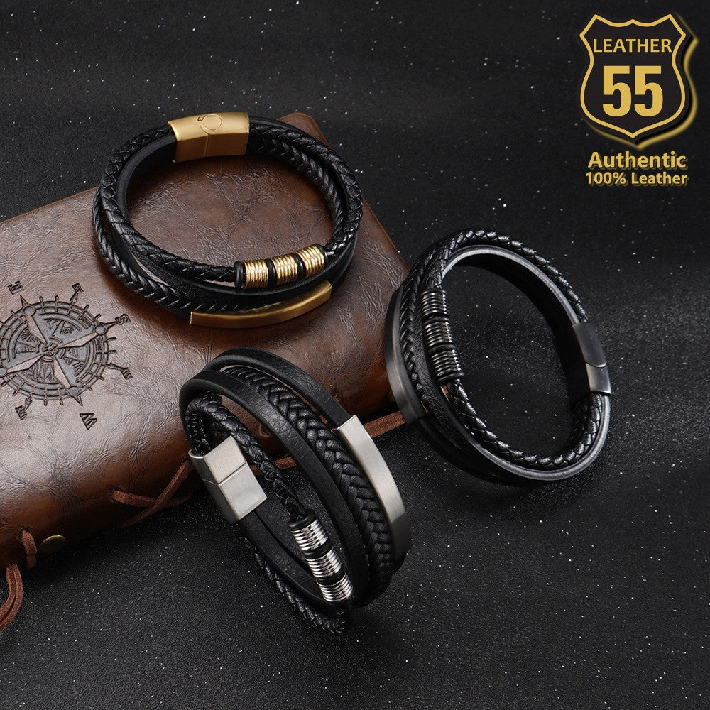 Leather 55 Ανδρικό Xειροποίητο Δερμάτινο βραχιόλι με ανοξείδωτο ατσάλι / Κωδικός Προϊόντος: C155