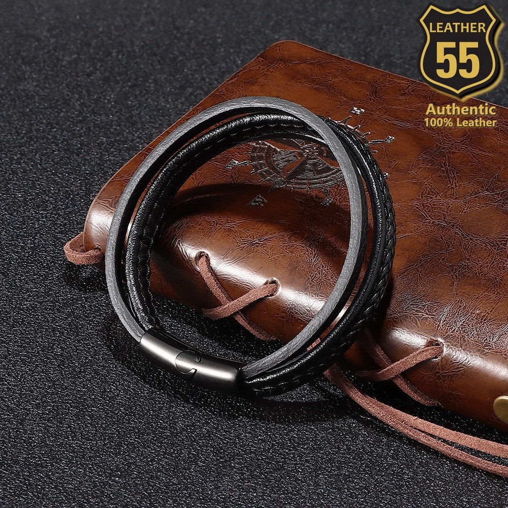 Leather 55 Ανδρικό Xειροποίητο Δερμάτινο βραχιόλι με ανοξείδωτο ατσάλι / Κωδικός Προϊόντος: C171