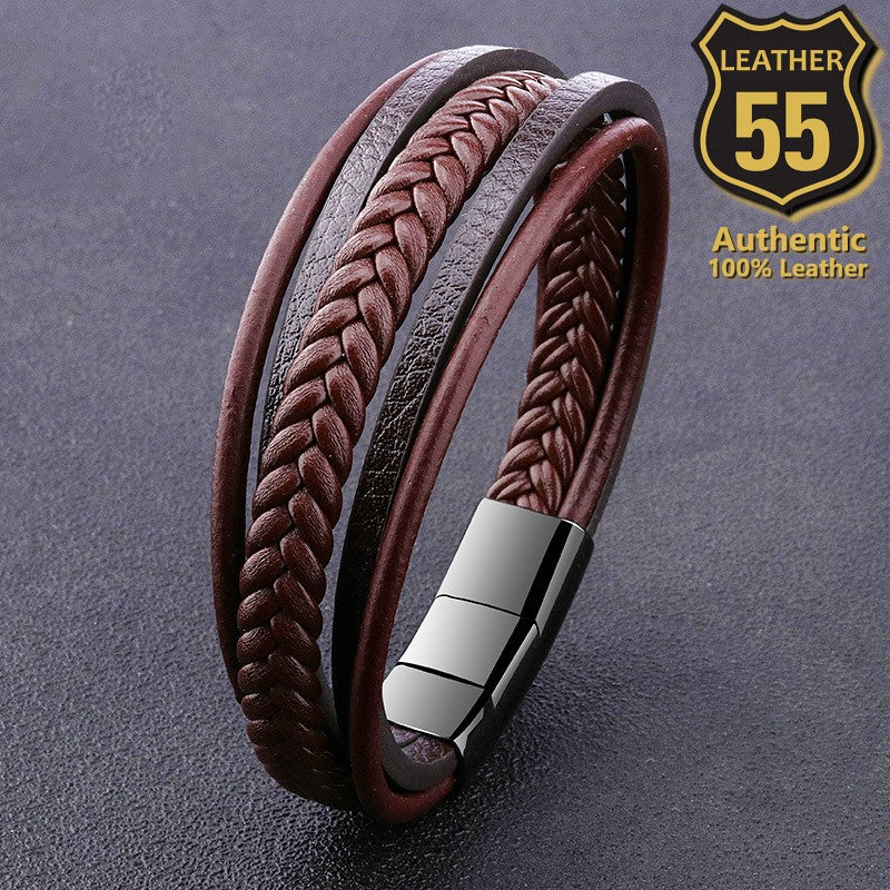 Leather 55 Ανδρικό Xειροποίητο Δερμάτινο βραχιόλι με ανοξείδωτο ατσάλι / Κωδικός Προϊόντος: C188