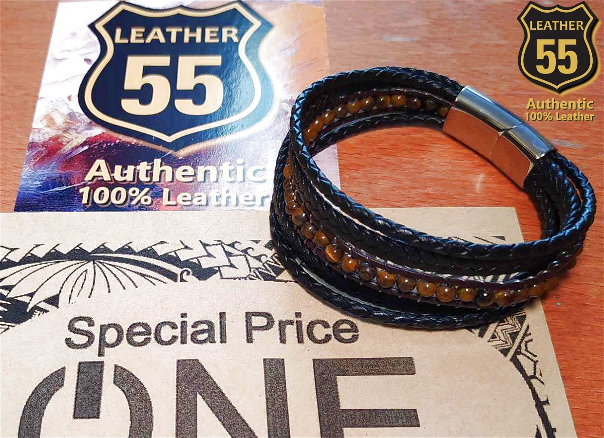 Leather 55 Ανδρικό Xειροποίητο Δερμάτινο βραχιόλι με ανοξείδωτο ατσάλι / Κωδικός Προϊόντος: C122