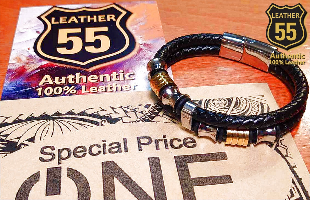 Leather 55 Ανδρικό Xειροποίητο Δερμάτινο βραχιόλι με ανοξείδωτο ατσάλι / Κωδικός Προϊόντος: C125