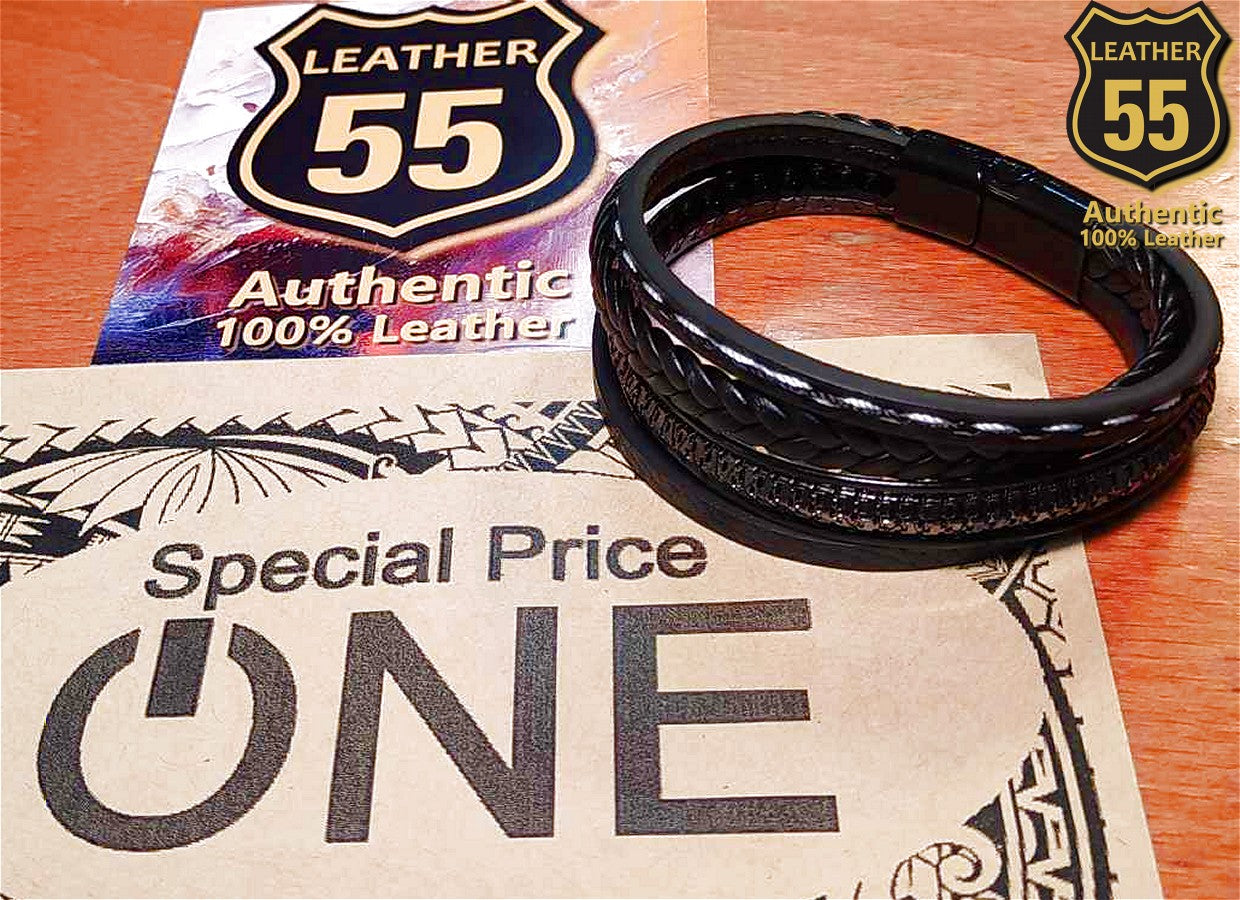 Leather 55 Ανδρικό Xειροποίητο Δερμάτινο βραχιόλι με ανοξείδωτο ατσάλι / Κωδικός Προϊόντος: C151