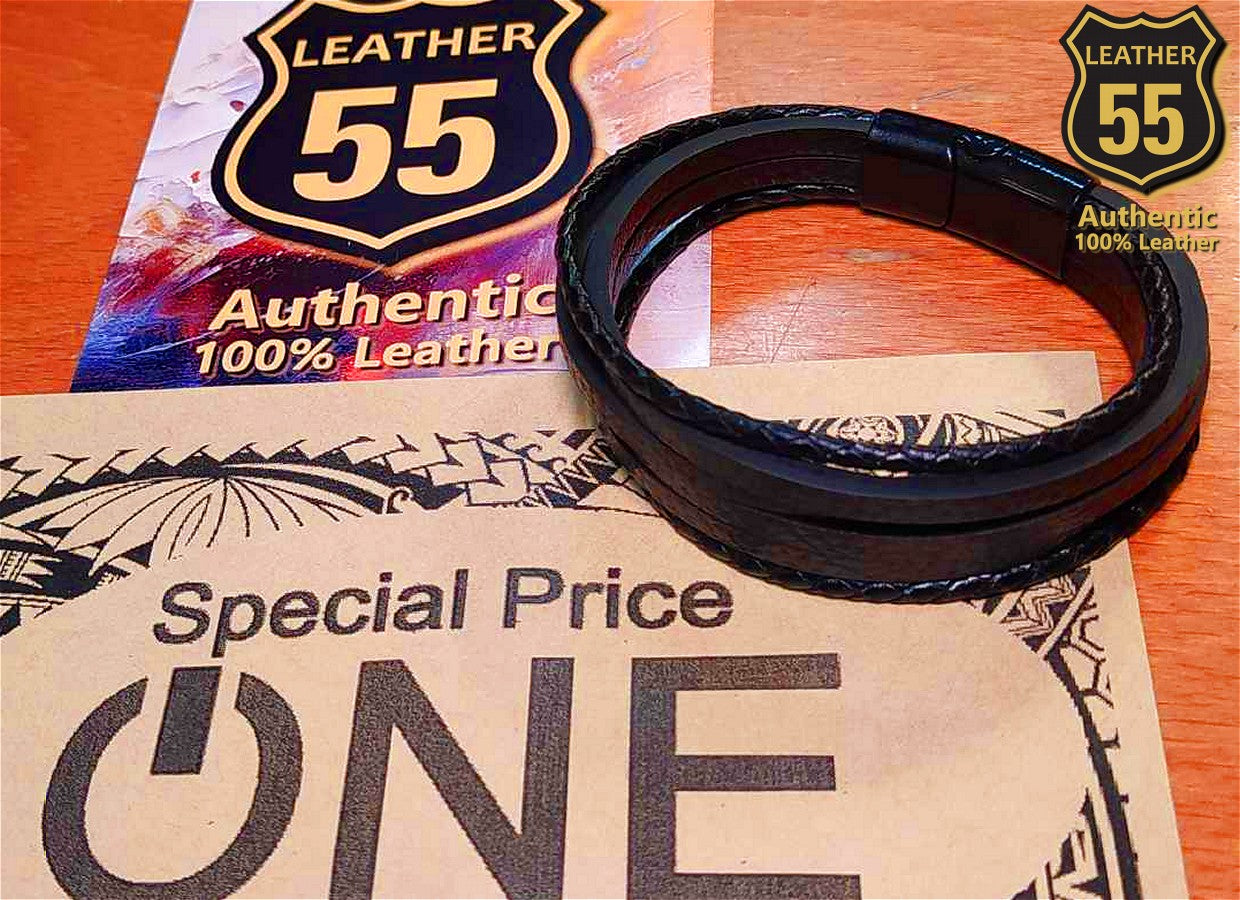 Leather 55 Ανδρικό Xειροποίητο Δερμάτινο βραχιόλι με ανοξείδωτο ατσάλι / Κωδικός Προϊόντος: C153