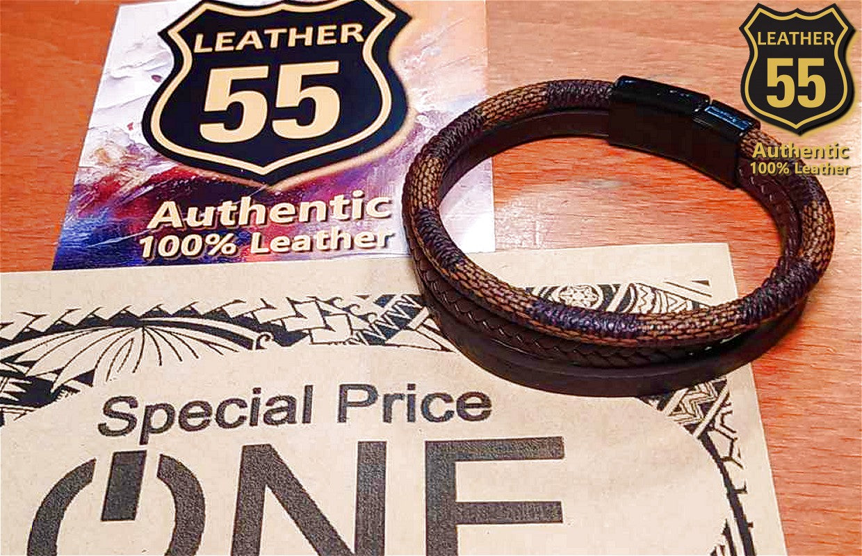 Leather 55 Ανδρικό Xειροποίητο Δερμάτινο βραχιόλι με ανοξείδωτο ατσάλι / Κωδικός Προϊόντος: C157