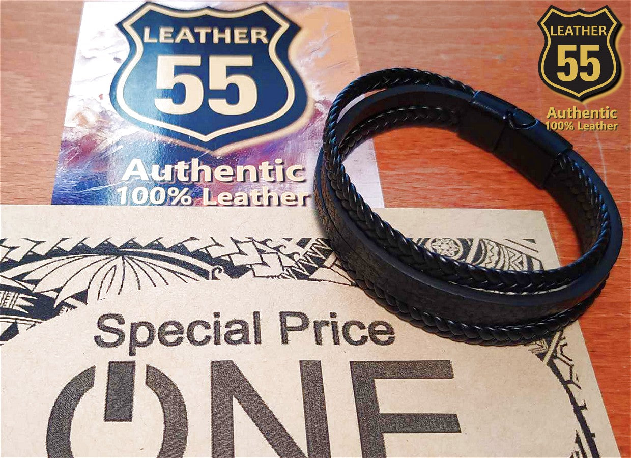 Leather 55 Ανδρικό Xειροποίητο Δερμάτινο βραχιόλι με ανοξείδωτο ατσάλι / Κωδικός Προϊόντος: C180