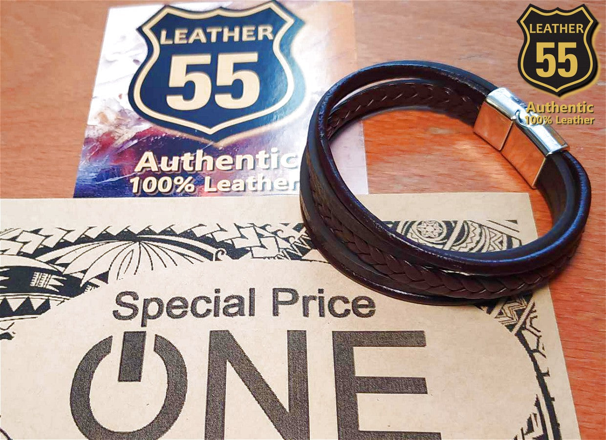 Leather 55 Ανδρικό Xειροποίητο Δερμάτινο βραχιόλι με ανοξείδωτο ατσάλι / Κωδικός Προϊόντος: C183