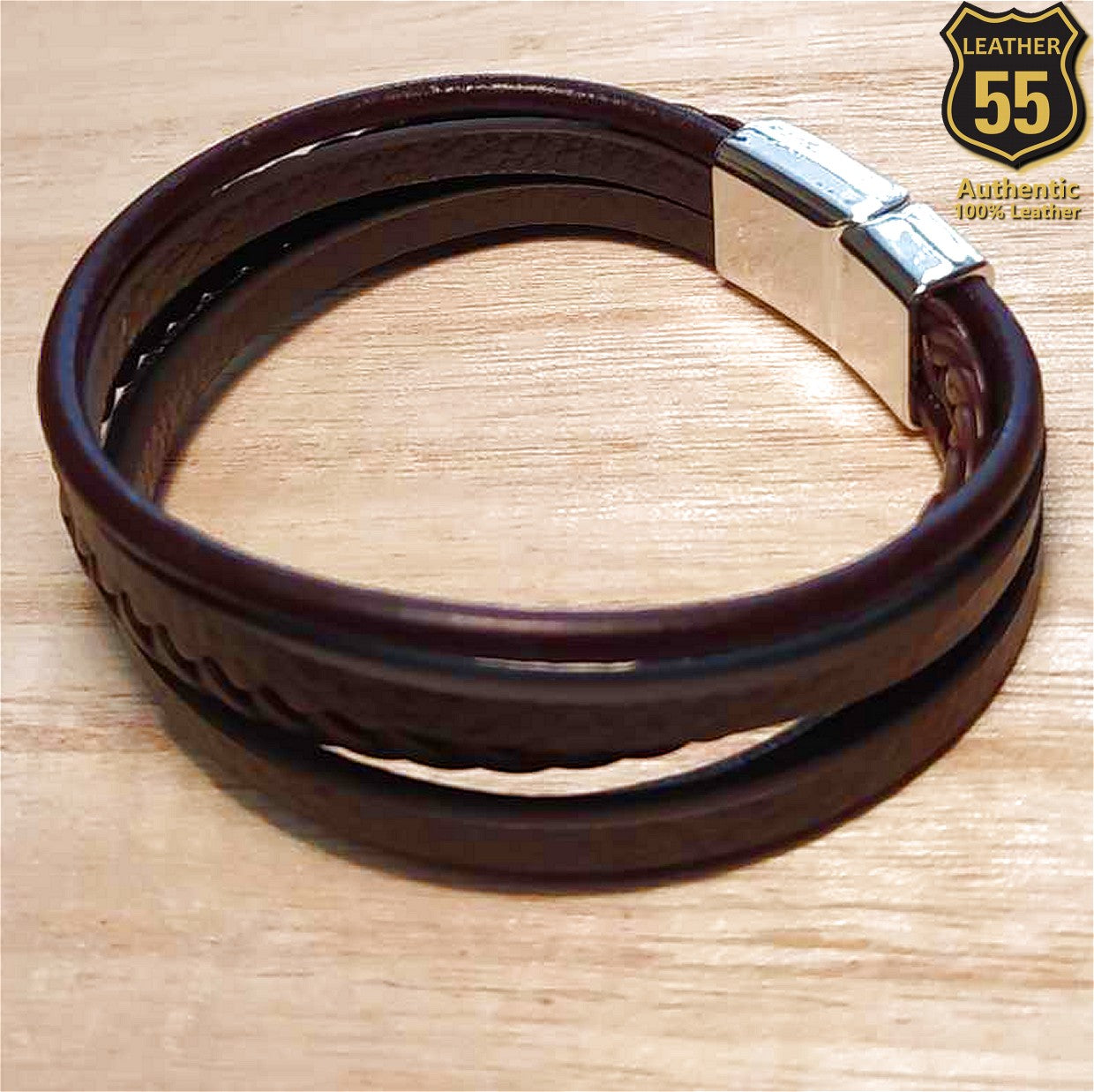 Leather 55 Ανδρικό Xειροποίητο Δερμάτινο βραχιόλι με ανοξείδωτο ατσάλι / Κωδικός Προϊόντος: C183