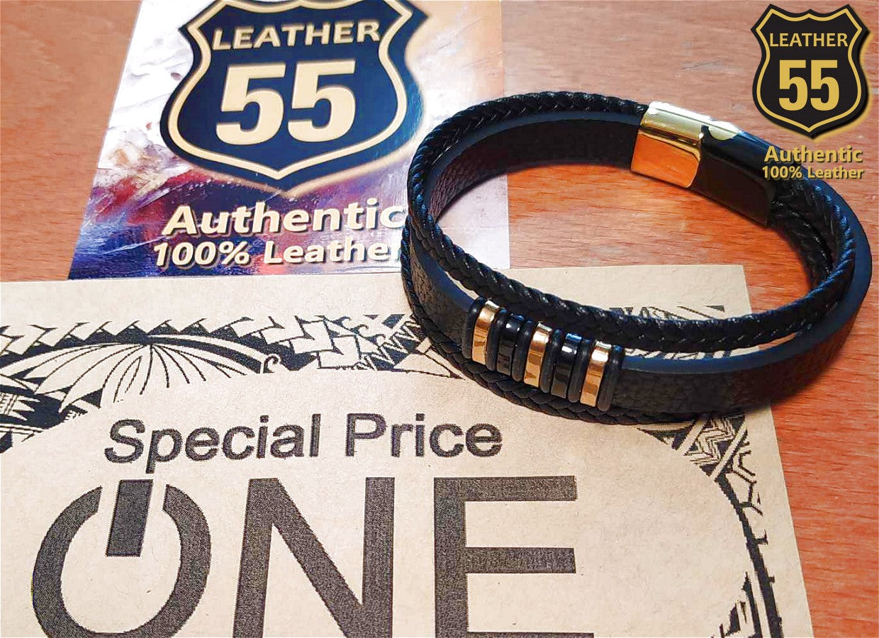 Leather 55 Ανδρικό Xειροποίητο Δερμάτινο βραχιόλι με ανοξείδωτο ατσάλι / Κωδικός Προϊόντος: C192